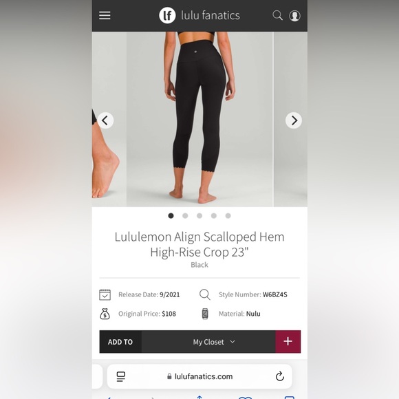 Lululemon Align Scalloped Hem High-Rise Crop Leggings 23" — Black — Size 6 - Picture 5 of 9